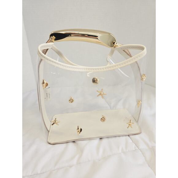 Y2k A New Day Boho Mini Slouchy Embellished Seashells Handbag See Through Clear - Picture 2 of 11